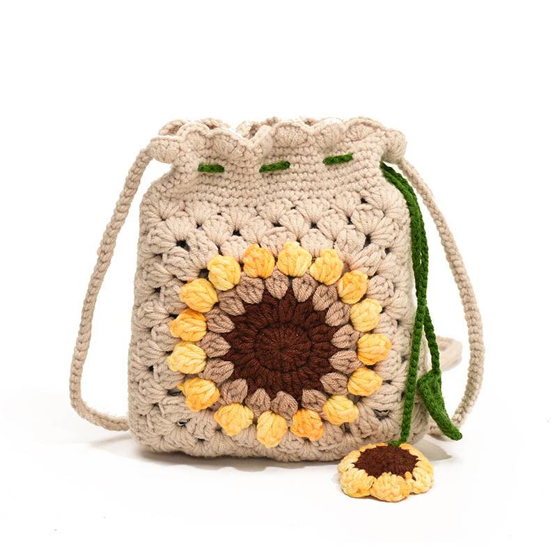 Crochet Kit Drawstring Mini Bag with Floral Detail