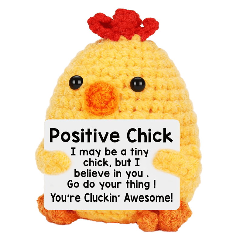 N28556-Amigurumi Chick with Motivational Sign for Gifts and Decor