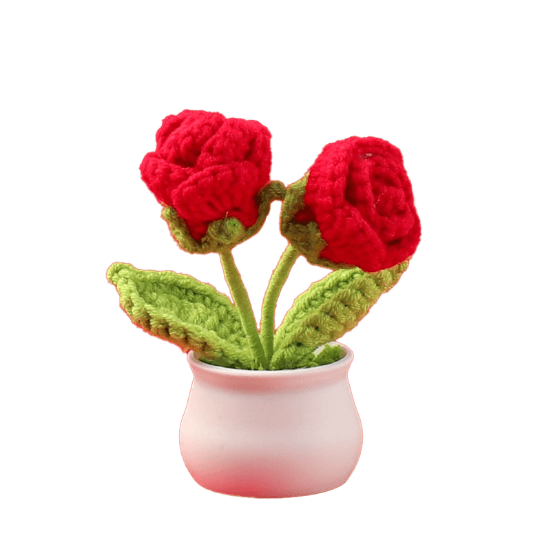 Crochet Mini Plastic Potted Plant Rose