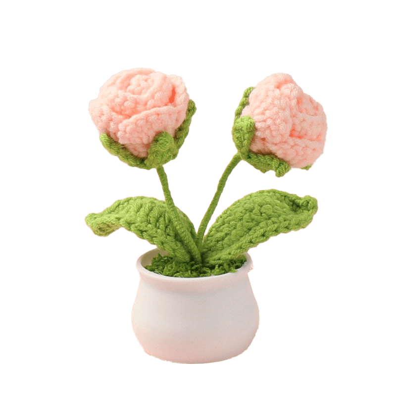 Crochet Mini Plastic Potted Plant Rose
