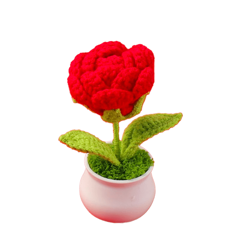 Crochet Mini Plastic Potted Plant Rose