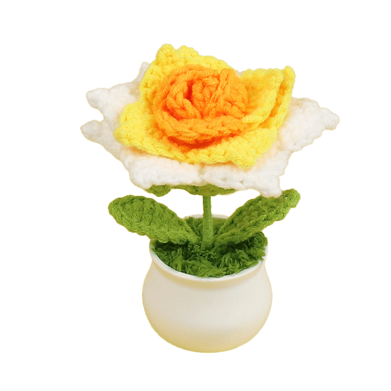 Crochet Mini Plastic Potted Plant Rose