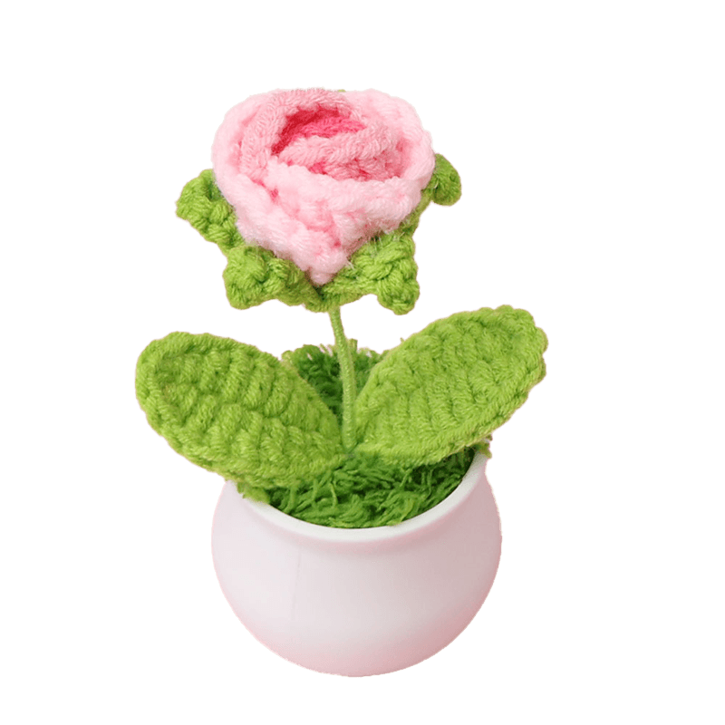 Crochet Mini Plastic Potted Plant Rose