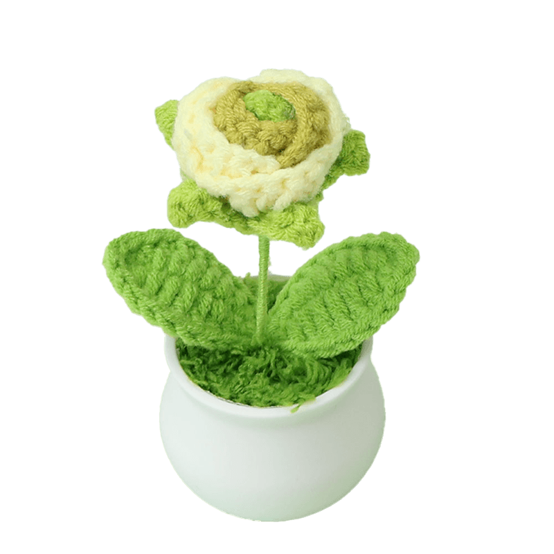 Crochet Mini Plastic Potted Plant Rose