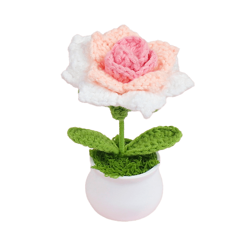 Crochet Mini Plastic Potted Plant Rose