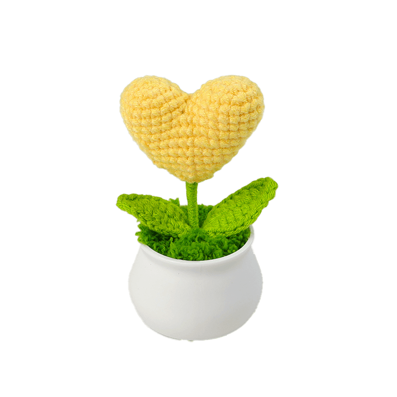 かぎ針編みのミニプラスチック鉢植えハート / 手作りのミニ植物装飾