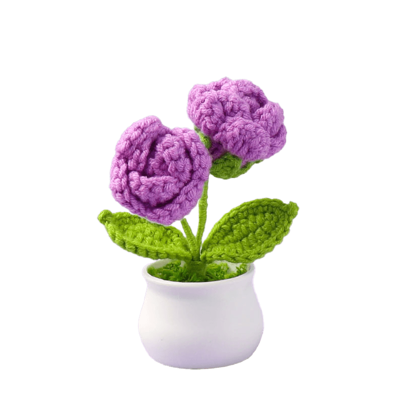 Crochet Mini Plastic Potted Plant Rose
