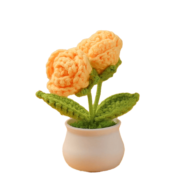Crochet Mini Plastic Potted Plant Rose