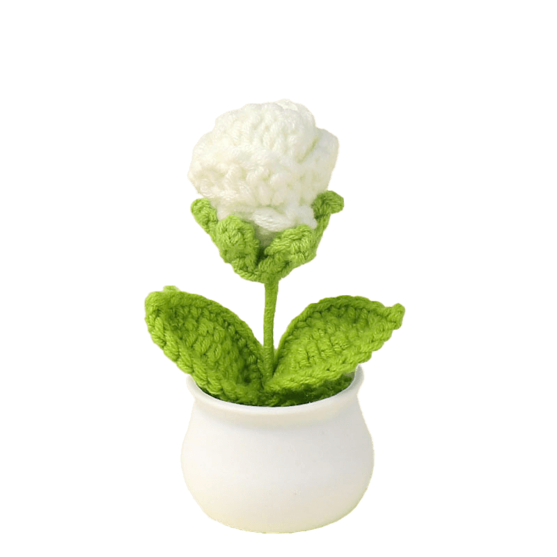 N28745 – Mini rosa de plástico tejida a crochet en maceta